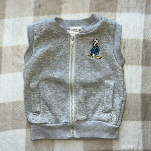 Gray Zip-Up Vest with Cartoon Patch